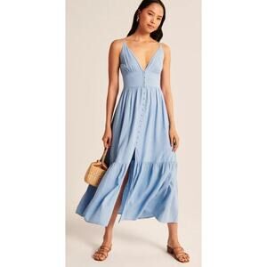 Abercrombie & fitch Blue Button Down Sleeveless‎ Maxi Dress.